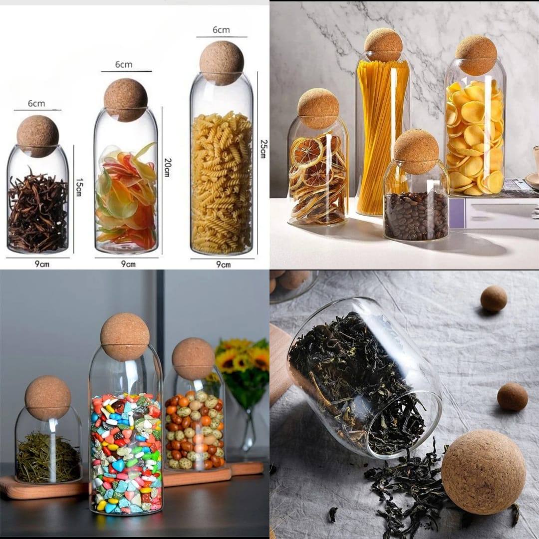 3Pcs Glass Food Storage Bottle, Round Cork Stopper Glass Pot, Coffee Beans Storage Bottle 3Pcs Glass Food Storage Bottle, Round Cork Stopper Glass Pot, Coffee Beans Storage Bottle